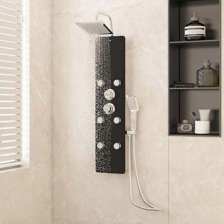 vidaXL Douchepaneel 25x47,5x130 cm glas zwart, Doe-het-zelf en Bouw, Sanitair, Nieuw, Verzenden