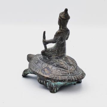 Oude Indochinezen Brons Zittende godheid die op een, Antiek en Kunst