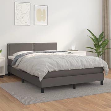 vidaXL Boxspring met matras kunstleer grijs 140x200 cm, Verzenden, Nieuw