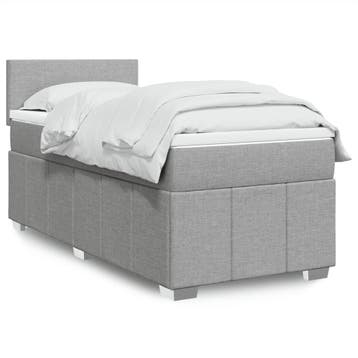 vidaXL Boxspring met matras stof lichtgrijs 100x200 cm, Verzenden