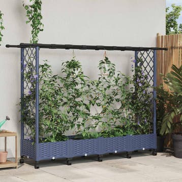 vidaXL Verhoogd Bed met Trellis en Dak Grijs 203 x 40 x 127, Verzenden