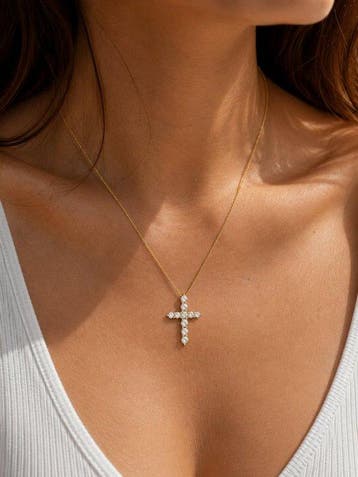 Pendentif en forme de croix - 14 carats Or jaune - 1.23ct.