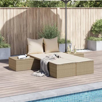 vidaXL Ligbed 2-persoons met kussens poly rattan beige, Verzenden