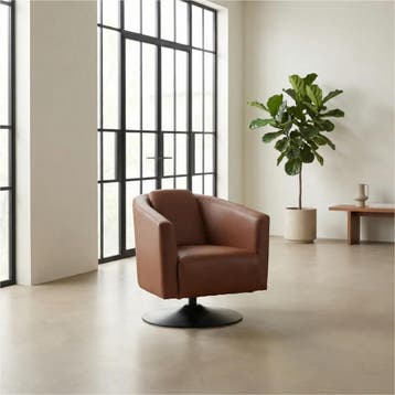 Leren draaifauteuil Press, Bohemian, Klassiek, Retro, Romantisch, Vintage, Nieuw, Ophalen of Verzenden, 50 tot 75 cm