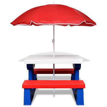 vidaXL Kinderpicknicktafel met banken en parasol meerkleurig, Verzenden, Nieuw