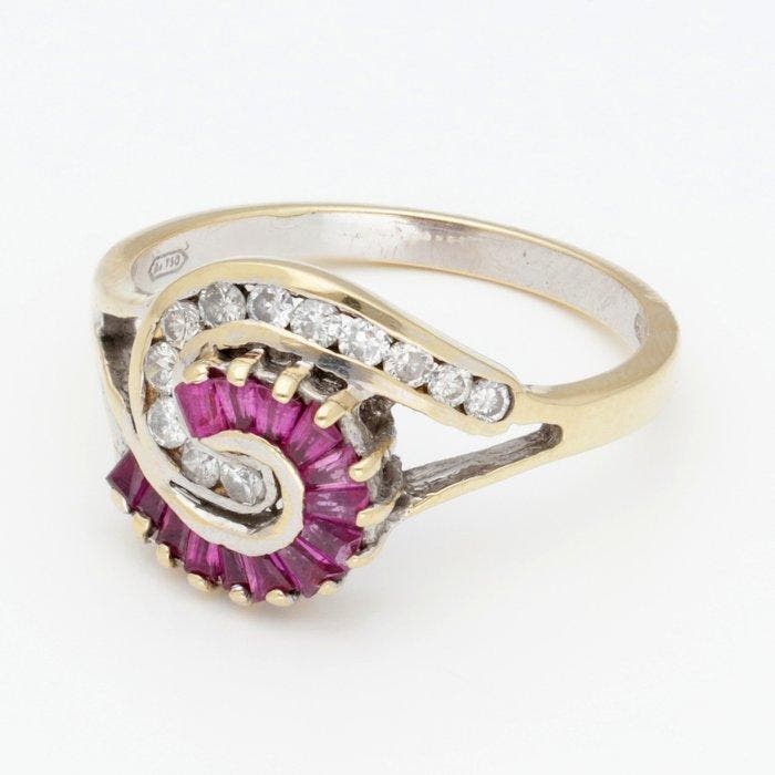 Bague - 18 carats Or jaune, Or blanc Diamant (Naturelle) -, Handtassen en Accessoires, Ringen