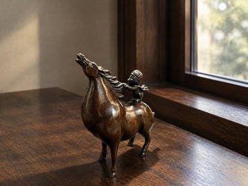 Beeldje - Child on Horse - Brons, Antiek en Kunst