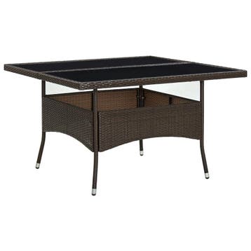 vidaXL Tuintafel poly rattan en glas bruin, Tuin en Terras, Tuintafels, Verzenden, Nieuw