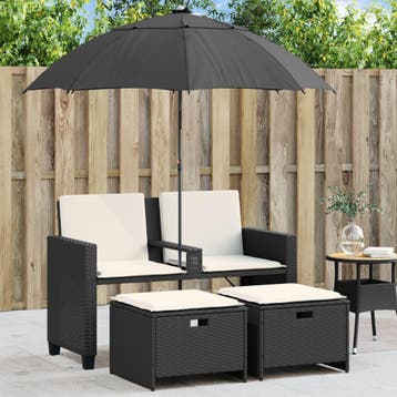 vidaXL Tuinbank 2-zits met parasol en voetenbanken poly, Verzenden