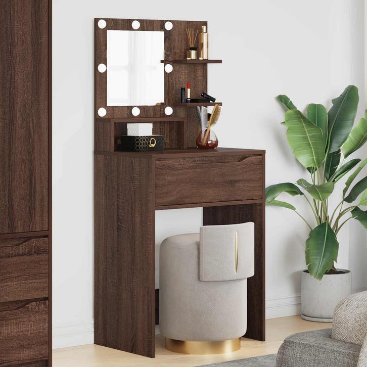 vidaXL Slaapkamer Toilet Tafels Bruin Eiken 80 x 39,6 x 135, Huis en Inrichting, Tafels | Kaptafels, Nieuw, Verzenden
