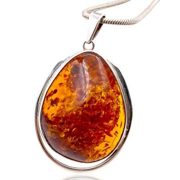 Sans prix de réserve - Collier Argent - Massif cognac ambré