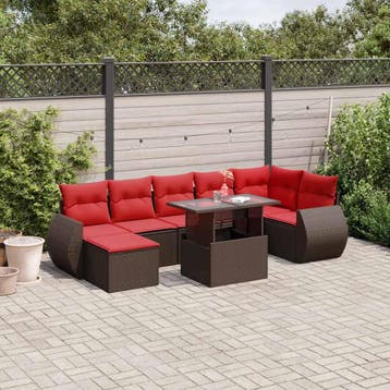 vidaXL 8-delige tuinbankset met kussens, bruin polyrotan, Verzenden