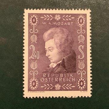Autriche 1954 - Mozart : épreuve dimpression en violet non, Postzegels en Munten, Gestempeld
