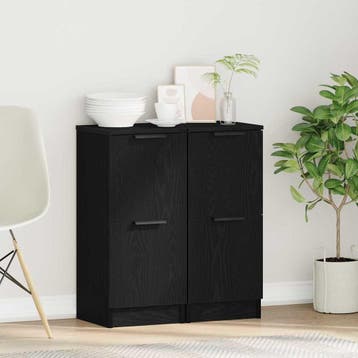 vidaXL Dressoir 2 pcs Zwart Eiken 30 x 30 x 70 cm Bewerkt, Huis en Inrichting, Kasten | Dressoirs, Verzenden, Nieuw