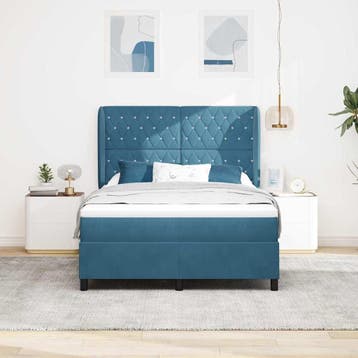 vidaXL Boxspring bed met hoofdeinde Donkerblauw 200 x 140 cm, Verzenden, Nieuw