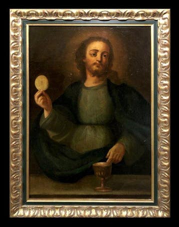 École Espagnole (XVII) - Salvator Mundi avec le Sacrement de