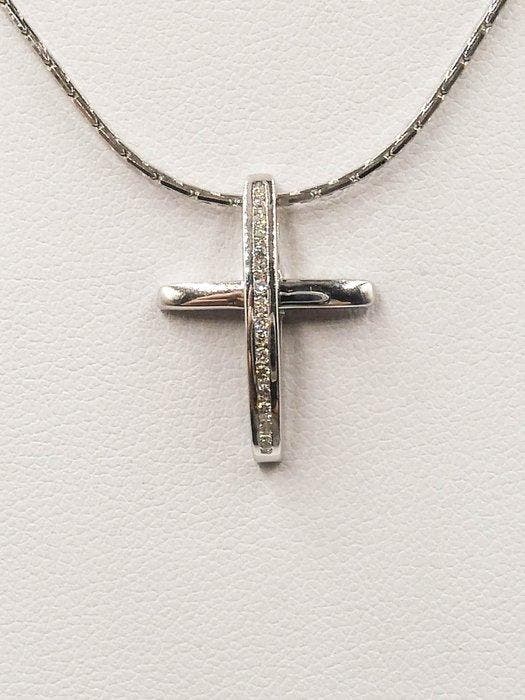 Collier avec pendentif - 18 carats Or blanc - Diamant, Bijoux, Sacs & Beauté, Bijoux anciens