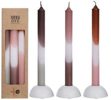 Kaarsen Dip Dye Pink Olive 24 cm Ø2,5 set 3 stuks, Huis en Inrichting, Nieuw