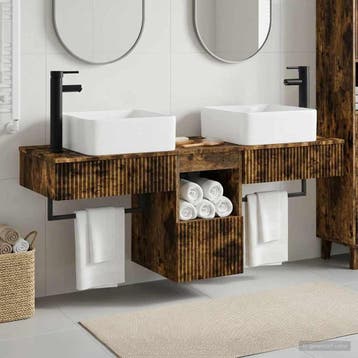 vidaXL Badkamerkast set 3 st Gerookt eiken 53 x 35 x 39 cm, Maison & Meubles, Tables | Coiffeuses, Verzenden