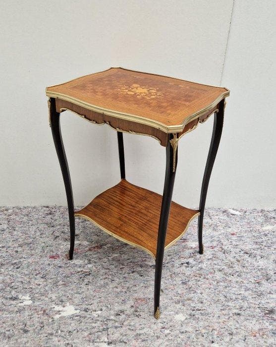 Napoleon III stijl Marquetry sidetable - Étagère - Laiton,, Antiquités & Art, Curiosités & Brocante