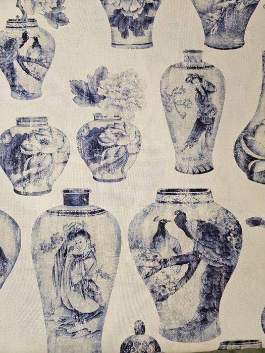 Chinoiserie-stof met antieke vazen, beschilderd - Carpe,, Antiek en Kunst, Antiek | Tapijten, Tafelkleden en Textiel