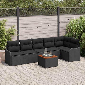 vidaXL Tuinbank Set 7 st Zwart poly rattan, Verzenden, Nieuw