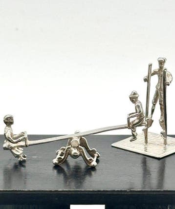 No reserve-Twee handgemaakte zilveren miniaturen Steltlopen