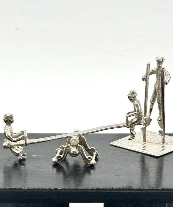 No reserve-Twee handgemaakte zilveren miniaturen Steltlopen, Antiquités & Art, Antiquités | Argent & Or