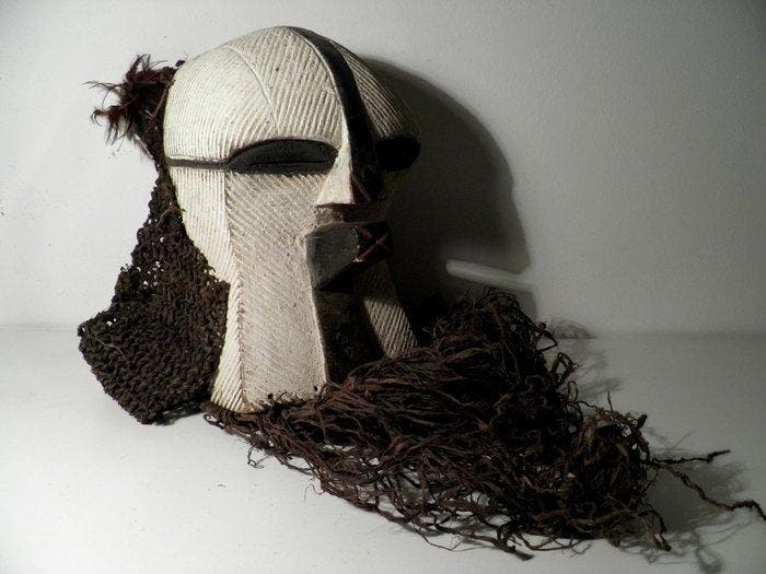 Masque tribal - Kifwebe - costume complet, cône et plumes -, Antiquités & Art, Art | Art non-occidental