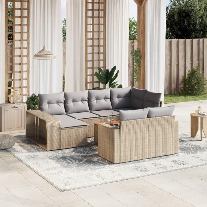 vidaXL 11-delige Tuinset met kussens poly rattan beige, Jardin & Terrasse, Ensembles de jardin, Envoi
