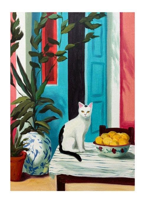 E. García - Gato blanco XL (no reserve), Antiek en Kunst, Kunst | Schilderijen | Modern