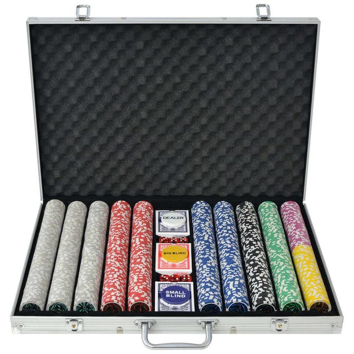 vidaXL Pokerset met 1000 laser chips aluminium, Hobby en Vrije tijd, Gezelschapsspellen | Kaartspellen, Nieuw, Verzenden