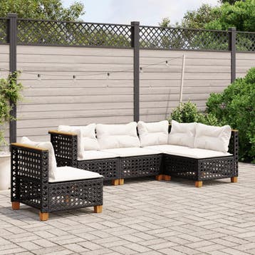 vidaXL 5-delige Loungeset met kussens poly rattan zwart, Verzenden, Loungeset