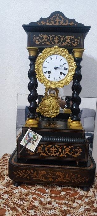 Portico klok (2) - Francia Napoleon III Hout, Messing, Brons, Antiquités & Art, Antiquités | Horloges
