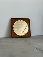 Miroir mural - Bois, Laiton - Miroir rond inséré dans un