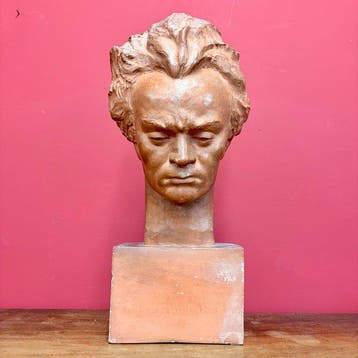 Buste, Raro busto di Ludwig van Beethoven firmato F., Antiquités & Art