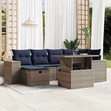 vidaXL 7-delige tuinbankset met kussens, grijs polyrotan, Verzenden, Nieuw