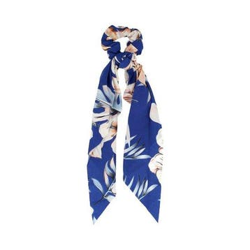 Haarelastiek Scrunchie – Bloemenprint – 25cm Linten – Gladde, Nieuw