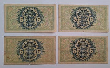 Denemarken. - 4 x 5 Kroner - 1942 - Pick 30f, 30g (Zonder