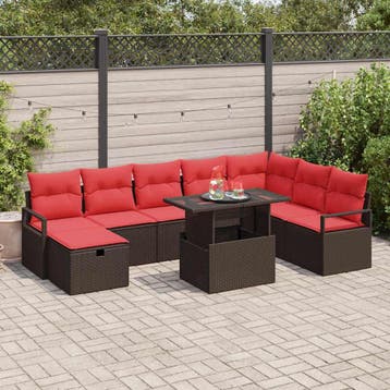 vidaXL Tuinbank Set met kussen met opslag 9 pcs Bruin Poly, Tuin en Terras, Verzenden, Nieuw