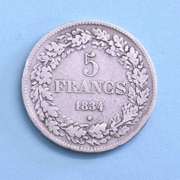 België. Leopold I. 5 Francs 1834 Poitie B RAAR (Zonder, Postzegels en Munten