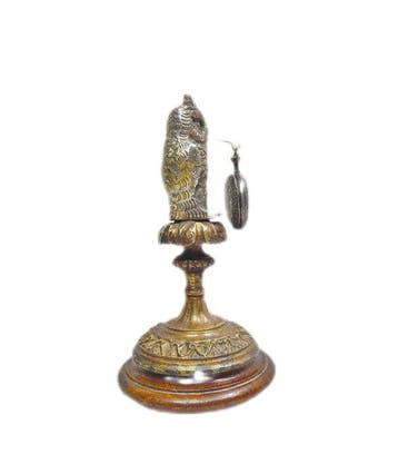 Porte montre Hibou en bronze argenté sur socle bois -