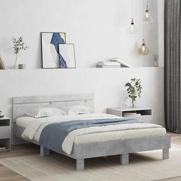 vidaXL Bedframe met hoofdeinde bewerkt hout betongrijs, Verzenden, Nieuw