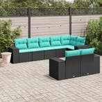 vidaXL 8-delige tuinbankset met kussens, zwart polyrotan, Verzenden, Nieuw