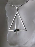 Argent, Cristal de roche et saphir - Collier avec pendentif
