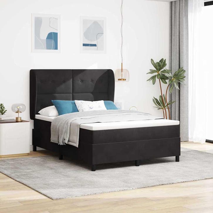 vidaXL Boxspring bed met matras Zwart 190 x 140 cm Fluweel, Maison & Meubles, Chambre à coucher | Lits, Envoi