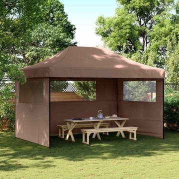 vidaXL Partytent inklapbaar pop-up met 3 zijwanden bruin, Verzenden, Nieuw