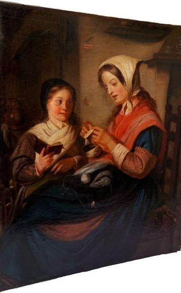 Franse school (XIX) - La Leçon de couture – Mère et fille