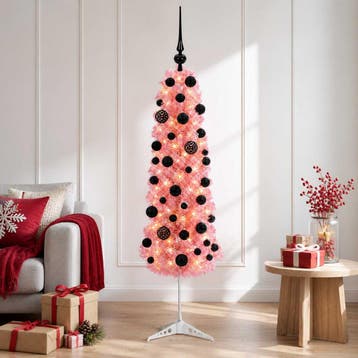 vidaXL Kunstmatige smalle kerstboom met kerstballen 120 cm, Verzenden, Nieuw