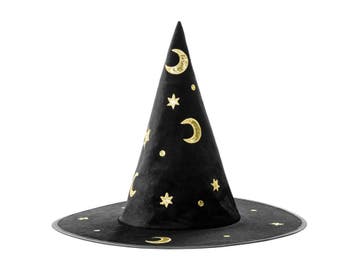 Zwart Gouden Halloween Heksenhoed, Verzenden, Nieuw